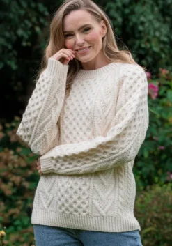 Handknit Aran Sweater Merino Wool Natural