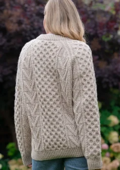 Handknit Aran Sweater Merino Wool Natural