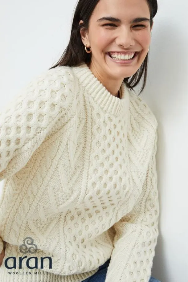Handknit Aran Sweater Merino Wool Natural