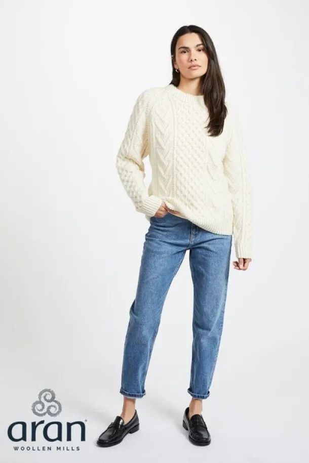 Handknit Aran Sweater Merino Wool Natural