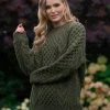 Handknit Green Aran Sweater Merino Wool
