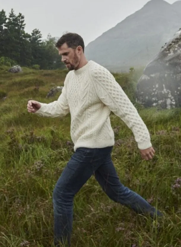 Handknit Irish Aran Fisherman Sweater NATURAL