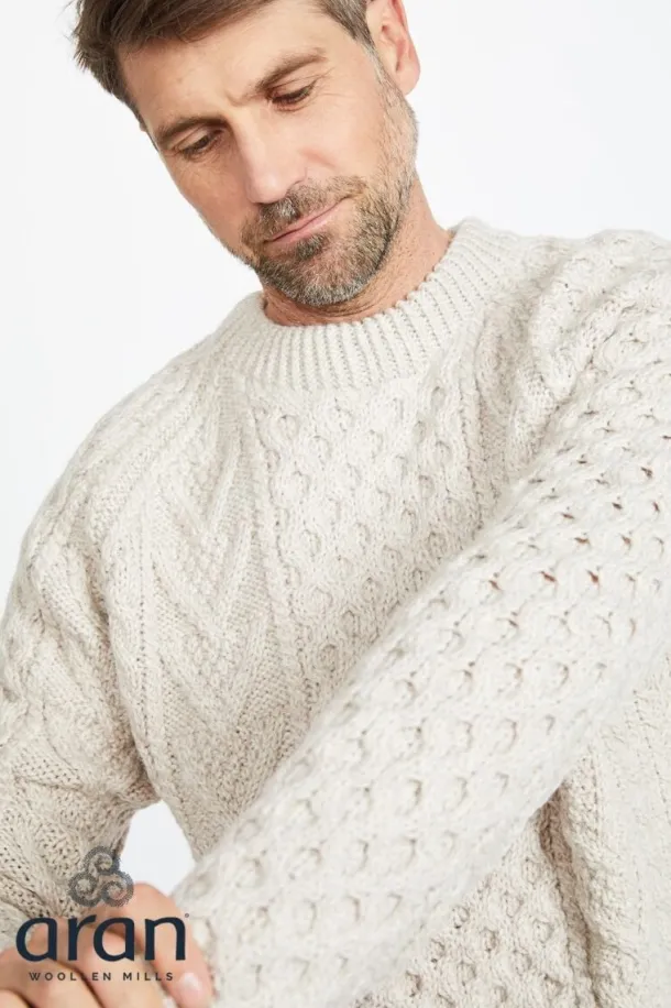 Handknit Irish Aran Fisherman Sweater NATURAL