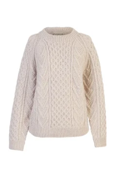 Handknit Womens Plus Size Aran Sweater Beige