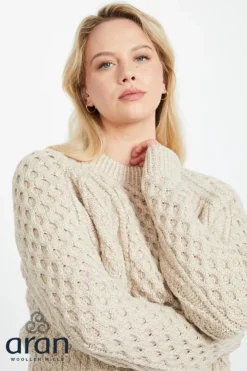 Handknit Womens Plus Size Aran Sweater Beige