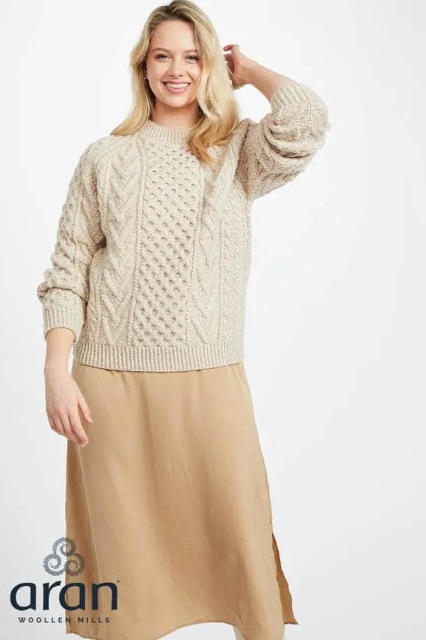 Handknit Womens Plus Size Aran Sweater Beige