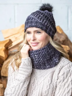 Handmade in Ireland - Snood and Bobble Hat Set - Grey