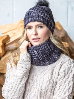 Handmade in Ireland - Snood and Bobble Hat Set - Grey