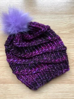 Handmade in Ireland - Super Soft hat with pom pom- Purple