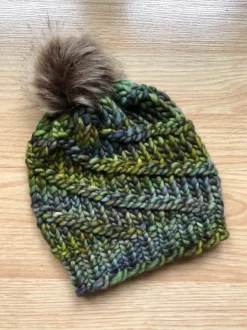 Handmade in Ireland - Supersoft Hat with pom pom - green mix