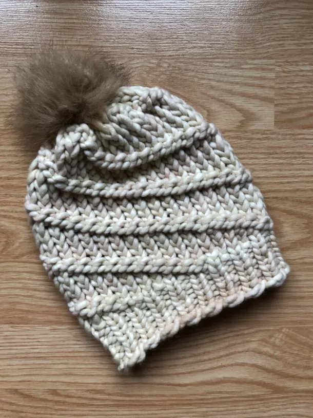 Handmade in Ireland - Super Soft hat with pom pom - Natural