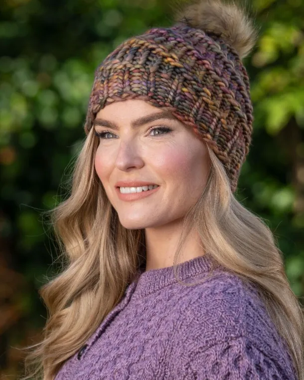 Handmade in Ireland - Super Soft hat with pom pom - Autumn Mix