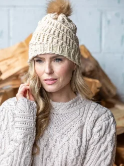 Handmade in Ireland - Super Soft hat with pom pom - Natural