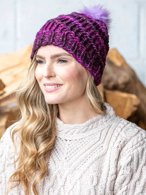 Handmade in Ireland - Super Soft hat with pom pom- Purple