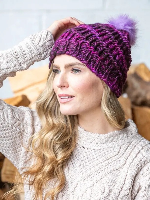 Handmade in Ireland - Super Soft hat with pom pom- Purple