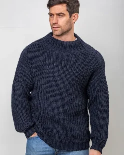 Heavy Ribbed Merino Wool Sweater Navy
