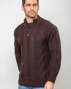 Heavyweight Extra Fine Merino Wool Half Zip Sweater - Brown