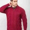 Heavyweight Extra Fine Merino Wool Half Zip Sweater - Berry
