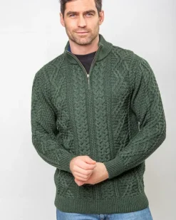 Heavyweight Extra Fine Merino Wool Half Zip Sweater - Forest Green