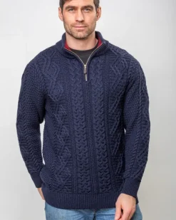 Heavyweight Extra Fine Merino Wool Half Zip Sweater - Navy