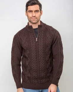 Heavyweight Extra Fine Merino Wool Half Zip Sweater - Brown