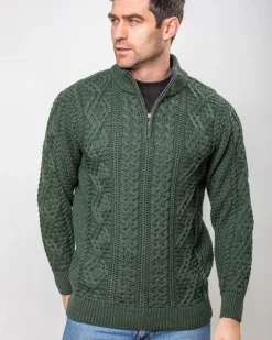Heavyweight Extra Fine Merino Wool Half Zip Sweater - Forest Green