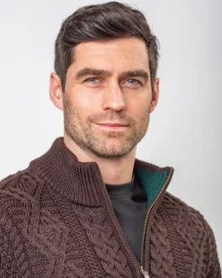 Heavyweight Extra Fine Merino Wool Half Zip Sweater - Brown