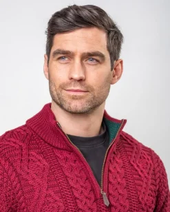 Heavyweight Extra Fine Merino Wool Half Zip Sweater - Berry