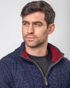 Heavyweight Extra Fine Merino Wool Half Zip Sweater - Navy
