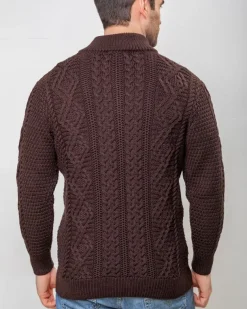Heavyweight Extra Fine Merino Wool Half Zip Sweater - Brown