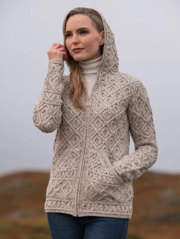 Honeycomb Hooded Cardigan Oatmeal