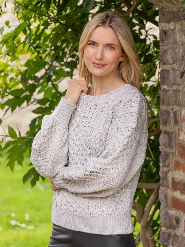 Honeysuckle Cropped Aran Sweater Silver Marl