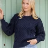 Honeysuckle Cropped Aran Sweater Navy