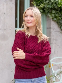 Honeysuckle Cropped Aran Sweater Claret