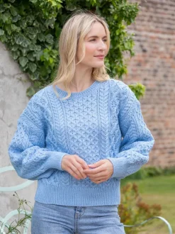 Honeysuckle Cropped Aran Sweater Morning Sky