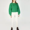 Honeysuckle Cropped Aran Sweater Green Marl