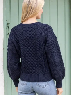 Honeysuckle Cropped Aran Sweater Navy