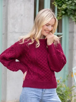 Honeysuckle Cropped Aran Sweater Claret