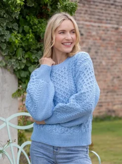 Honeysuckle Cropped Aran Sweater Morning Sky