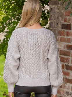 Honeysuckle Cropped Aran Sweater Silver Marl