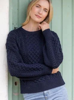 Honeysuckle Cropped Aran Sweater Navy