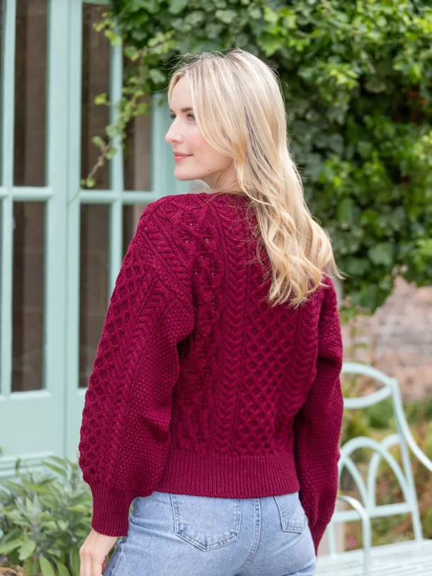 Honeysuckle Cropped Aran Sweater Claret