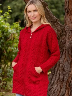 Hooded Coat with Celtic Knot Zipper Cherry