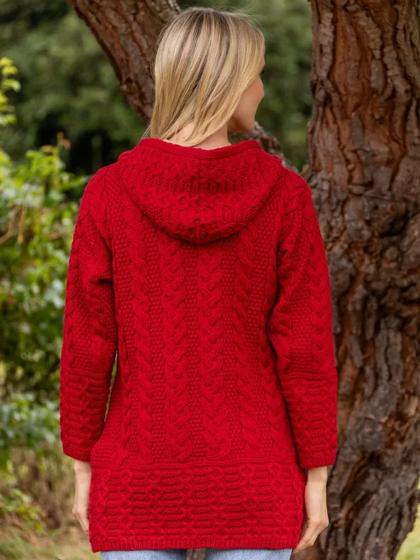 Hooded Coat with Celtic Knot Zipper Cherry