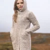 Hooded Merino Wool Coat with Zip Oatmeal