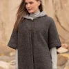 Hooded Tweed Cape - Charcoal