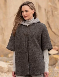 Hooded Tweed Cape - Charcoal