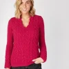 Horseshoe Cable v Neck Sweater - Bramble