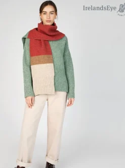 IrelandsEye Knitwear u2018Elderu2019 Contrast Panel Scarf Apple Sunset
