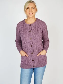 Irish Aran Cardigan Lavender
